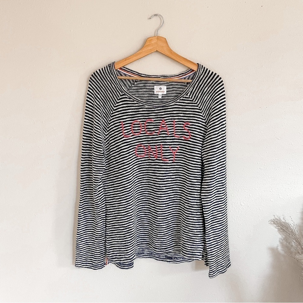 Sundry | striped cotton blend nautical “Local’s Only” sweater‎